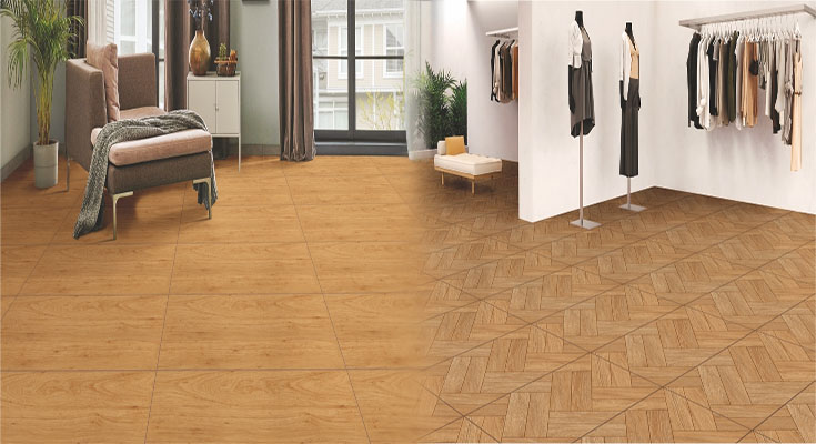 Natural Finish Wood-Grain Tile Flooring Designs